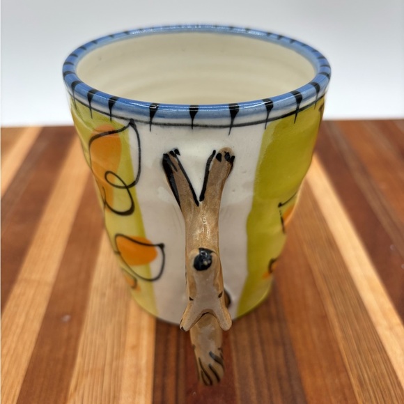 PARKER KUHNS ART POTTERY ECCLETIC COFFEE MUG DOGGIE HANDLE LEAF DESIGN SIGNED - Picture 6 of 9